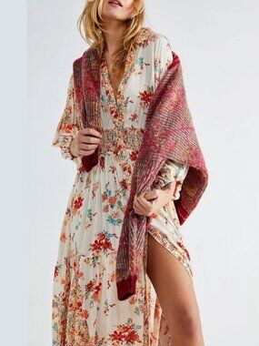 Free People Prairie Punk shirtdress maxi dress smocked floral boho cottagecore